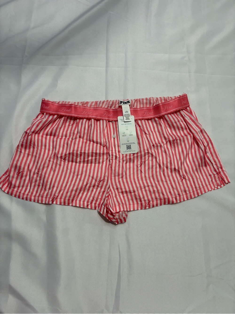 PINK Victoria's Secret Pink and White Striped Cotton Lounge Shorts